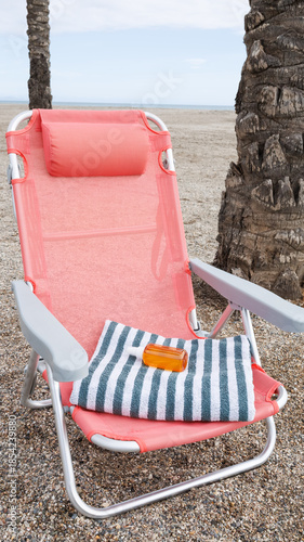 Beach chair inviting relaxation and summer vacation