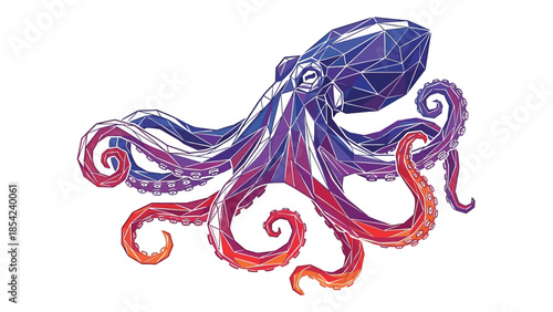 Vibrant geometric octopus illustration showcasing intricate details and artistic design elements.