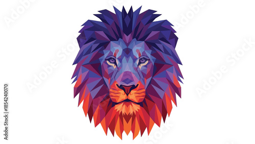 Vibrant geometric lion head illustration with striking color gradients and artistic detail.