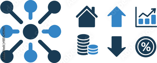 Finance & Economy Icon Set – Minimalist Symbols of Growth, Rates, and Market Trends