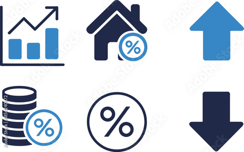 Finance & Economy Icon Set – Minimalist Symbols of Growth, Rates, and Market Trends