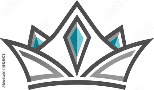 A stylized crown logo with teal jewels and a modern geometric design on a white background