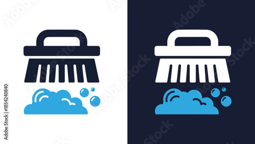 Blue icon set - cleaning brush - Blue icon set - Solid icons vector collection - Vector icon set - Line and glyph solid icon set - Icon vector - Flat Design Icon