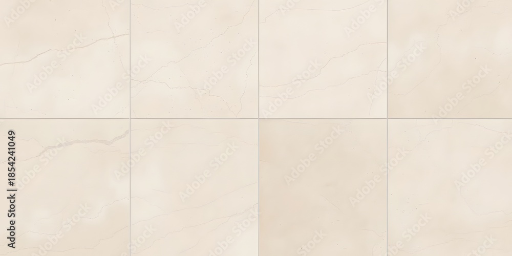 Fototapeta premium A grid of beige tiles with subtle marbling and grout lines viewed from directly above