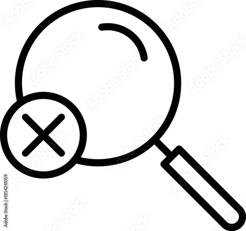 No results concept shown by a magnifying glass symbol, representing empty search, not found, or zero results