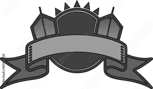 Vintage crest emblem with banner and crown