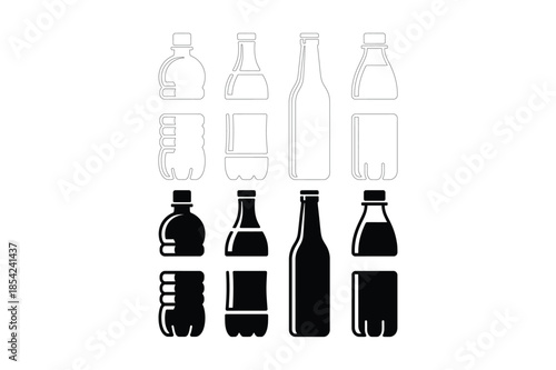 Plastic and Glass Bottle Shape Icon Set for Recycling