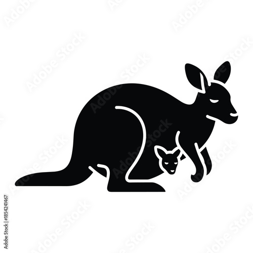 Kangaroo with joey in pouch silhouette