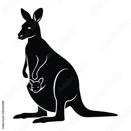Silhouette of a kangaroo with a joey in its pouch