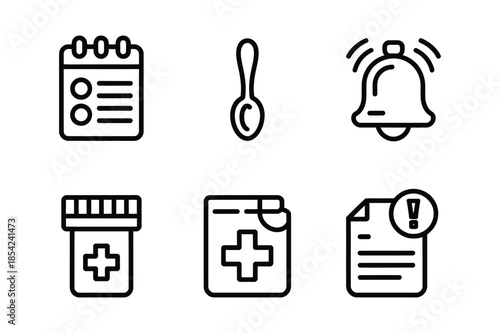 Medical Treatment and Healthcare Reminder Icon Set
