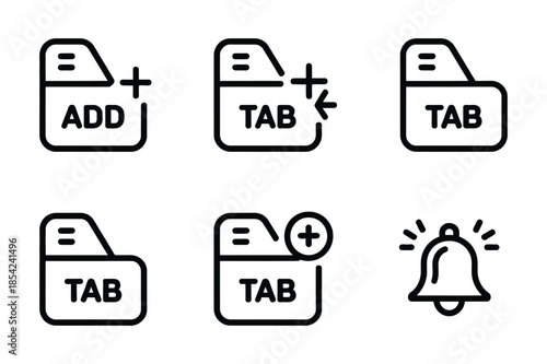 Web Browser Tab and Notification Bell UI Icon Set
