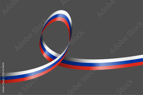 Elegant vector illustration of a flowing ribbon in Russian flag colors, forming a graceful loop, perfect for patriotic designs or modern backgrounds, isolated EPS file.