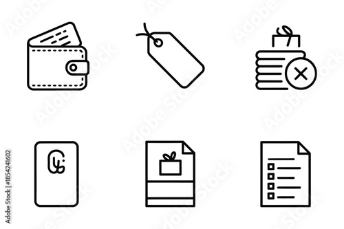 Shopping and Document Management Minimalist Icon Set