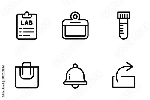 Laboratory research and notification outline interface icons