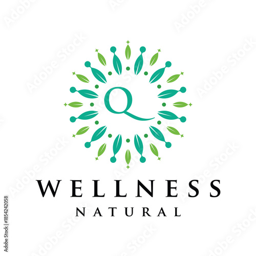 Initial letter Q alphabet wellness, green, leaves, natural, health, organic, logo design, circle leaf nature graphic icon vector template