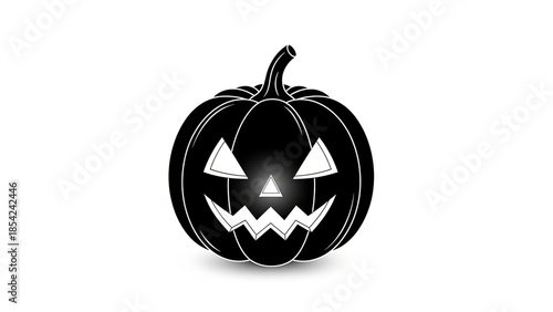 Black Halloween Pumpkin Silhouette with Glowing Face on White Background