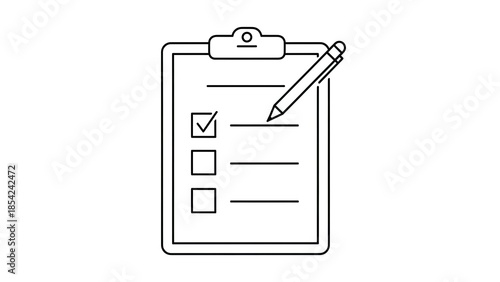 Clipboard with checklist and pen, graphic illustration