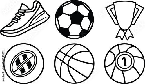 Sports Equipment and Trophy Icons illustration vector