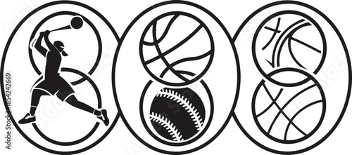 Sports Icons Baseball Basketball and Tennis Players in Circular Frames vector illustration