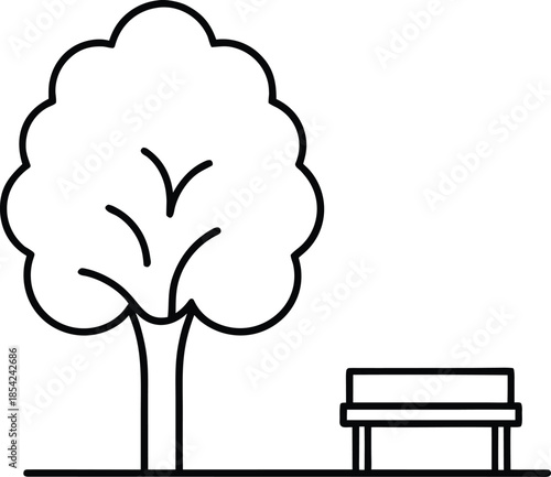 City Park Bench Tree Flat Vector Illustration on White Background