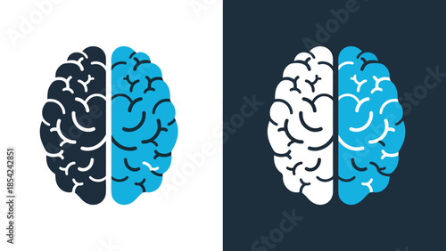 Brain hemispheres icon set - Blue icon set - Solid icons vector collection - Vector icon set - Line and glyph solid icon set - Icon vector - Flat Design Icon