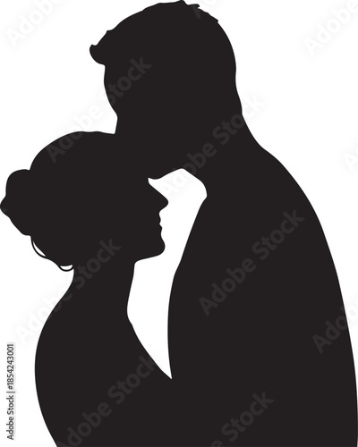 A tender silhouette of a man kissing the forehead of a woman in an affectionate gesture