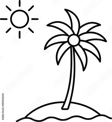 Tropical Island Palm Tree Beach Travel Flat Vector Illustration