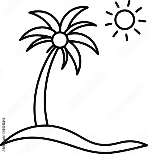 Tropical Island Palm Tree Beach Travel Flat Vector Illustration