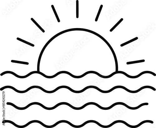 Sunrise over sea vector illustration on white background
