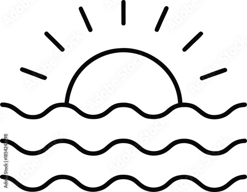 Sunrise over sea vector illustration on white background