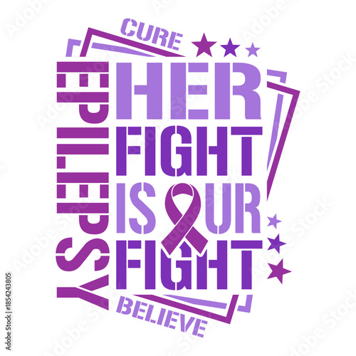 Epilepsy awareness t-shirt design with purple ribbon and stencil typography.