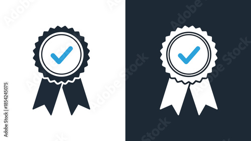 Blue checkmark badge icons - Blue icon set - Solid icons vector collection - Vector icon set - Line and glyph solid icon set - Icon vector - Flat Design Icon