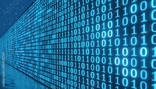 Wall of binary code on a blue background with stars