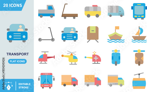 Pixelated transport icon set collection