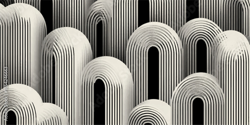 Abstract pattern of interconnected white curved lines on black background