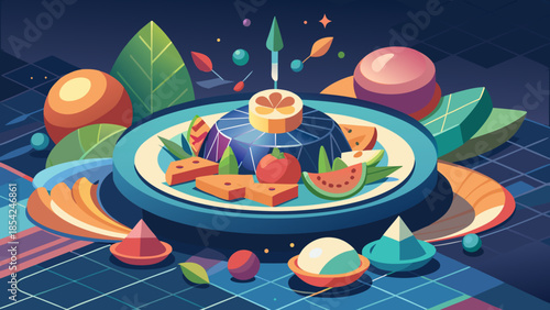 Vibrant AI-Driven Food Presentation in Bold Flat Design