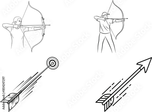 Archers aiming and arrows in motion