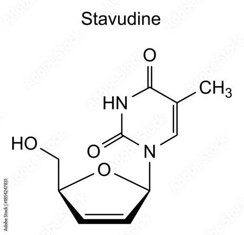 Stavudine, chemical structure of stavudine, drug substance
