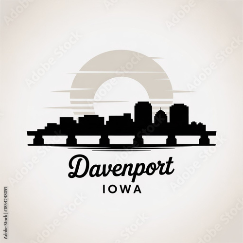 Davenport Iowa Skyline Silhouette — A Mississippi River Quad Cities Landmark Vector Illustration