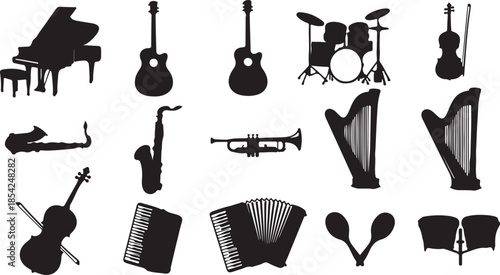set of music instrument in doodle style