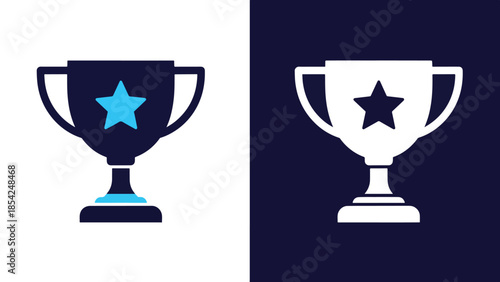 Blue icon set - trophy with star - Blue icon set - Solid icons vector collection - Vector icon set - Line and glyph solid icon set - Icon vector - Flat Design Icon