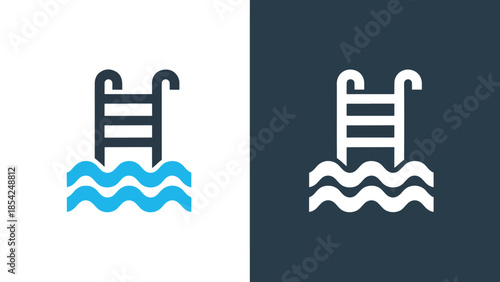 Swimming pool ladder icons - Blue icon set - Solid icons vector collection - Vector icon set - Line and glyph solid icon set - Icon vector - Flat Design Icon