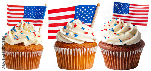 Patriotic cupcakes celebrating independence day with american flags
