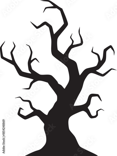 Spooky Gnarled Dead Tree with Twisted Branches Silhouettes isolated on white background