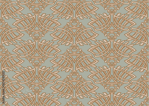 Decorative flowers and leaves in art nouveau style, vintage, old, retro style. Seamless pattern, background. Vector illustration. In art nouveau style, vintage, old, retro style.