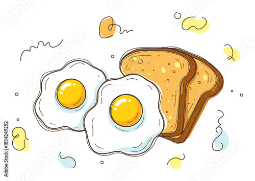 Hand-Drawn Breakfast Eggs Toast Vector Illustration