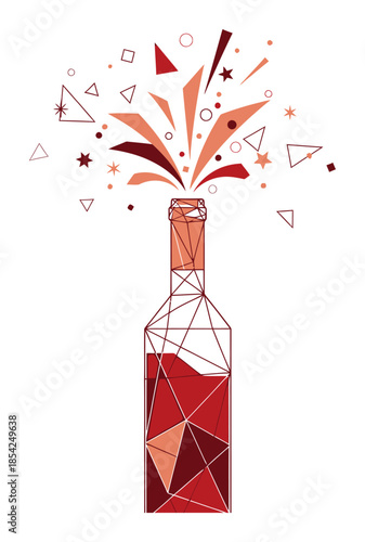 Geometric Wine Bottle Celebration Vector Illustration