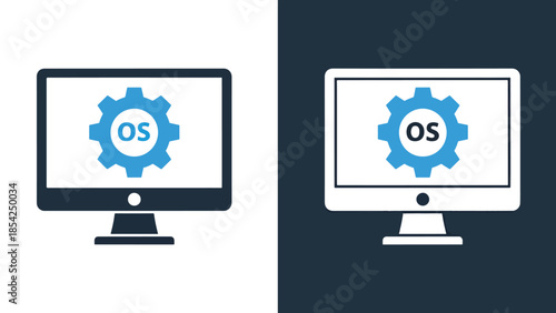 Operating system icons - Blue icon set - Solid icons vector collection - Vector icon set - Line and glyph solid icon set - Icon vector - Flat Design Icon