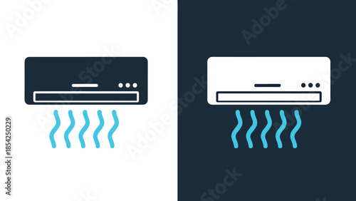 Air conditioner icons - Blue icon set - Solid icons vector collection - Vector icon set - Line and glyph solid icon set - Icon vector - Flat Design Icon