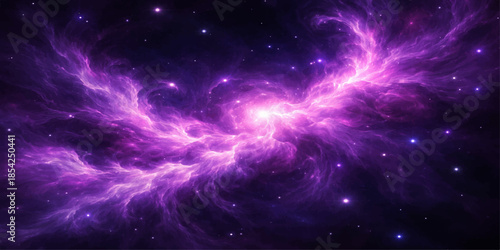 An abstract deep blue nebula glows within a dark starry universe filled with bright celestial light and distant planets across a cosmic starfield galaxy